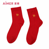 爱慕【非卖品勿拍】爱慕本命年红品福字印花中性男女同款中筒筒袜子