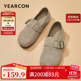 意尔康女鞋一脚蹬圆头包头平底勃肯鞋春秋女单鞋 26790W 卡其 36