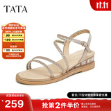 他她（TATA）绝美坡跟凉鞋女外穿一字带时装凉鞋秋季新款7UA03BL4 金色 37