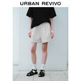 UR2025夏季新款女装休闲简约后松紧腰卷边短裤UYY650023 米白 S
