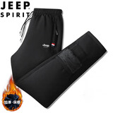 JEEP SPIRIT吉普棉裤男士秋冬休闲直筒加绒加大码保暖百搭裤子 黑色直筒 XL