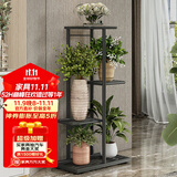 索尔诺 花架 多层折叠落地室内家用阳台装饰花架铁艺客厅庭院简约多肉架 深灰闪银H915（5盆升级版）