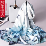 故事佳人生日礼物真丝丝巾女披肩送妈妈长辈桑蚕丝气质百搭围巾长巾上海仓 莲花三喻