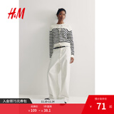 H&M【徐若晗同款】女装毛针织衫2025新款miu系慵懒气质上衣0579541 白色/黑色条纹 S 160/88