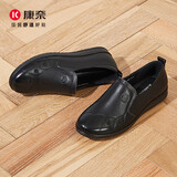 康奈 女鞋中老年妈妈鞋休闲套脚平底鞋轻软舒适真皮老人鞋 黑色 35
