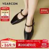 意尔康女鞋玛丽珍羊皮复古小皮鞋平底法式单鞋 27146W 黑色 38