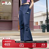 FILA 斐乐官方杨幂同款梭织长裤时尚简约宽松休闲裤子女 椋鸟蓝-DB M （165/66A/M）