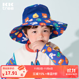 Kocotree儿童防晒帽子夏季卡通网眼防紫外线太阳帽孩子宝宝渔夫遮阳帽 深蓝动物园 M码（3-6岁 帽围52cm）