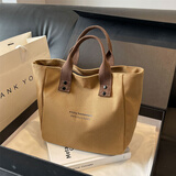 莱枢汇百搭帆布纯色手提袋饭袋便当妈咪上班族外出带饭简约撞色拎包饭盒 铆钉字母款 棕色