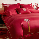 艾维（I-WILL）结婚四件套刺绣被套床单新婚庆红色时尚床品 吾家大囍1.8/2米床