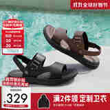 百丽真皮凉鞋男夏季商场同款爸爸沙滩拖鞋7YG01BL3 黑色1 39 (245mm)