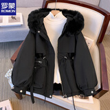 罗蒙派克服女冬季加绒棉服2025年新款收腰显瘦小个子加厚棉衣棉袄外套 黑色 L
