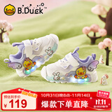 B.Duck小黄鸭童鞋女童软底运动鞋闪灯发光鞋秋季亮灯跑鞋5015A白紫22