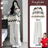 翊尚美毛衣女外穿冬季加厚宽松圆领套头针织衫温柔费尔岛小众设计感上衣 米白色【保暖显瘦抗起球】 均码 【推荐80-140斤】