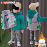 邻家米其童装男童套装冬装加绒加厚三件套宝宝婴幼儿童装男孩冬季小孩衣服 XT3607（马甲+卫衣+裤）-恐龙款 90 码/身高75-85cm（1-2岁）