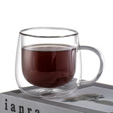 唯铭诺（WEIMINGNUO）耐热玻璃杯双层带把咖啡杯家用办公带盖喝水杯透明花茶杯300ml