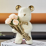 简艺饰家暴力熊捧花摆件客厅电视柜酒柜玄关插花轻奢高级感餐桌装饰品摆件