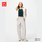 优衣库女装休闲廓形长裤/系腰带弯刀镰刀裤子481028 481028/02浅灰色 S