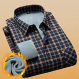 立蒙冬季男士保暖衬衫加绒加厚长袖格子衬衣中年爸爸装 310蓝黄格XL