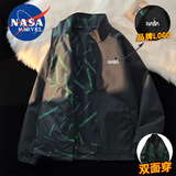 NASA MARVEL夹克男春秋季外套潮流休闲立领双面穿宽松春款情侣装 黑色 L