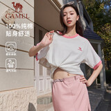 骆驼（CAMEL）夏日纯棉T神男女宽松圆领短袖上衣T恤 C35BAXLN056A 樱桃粉 L