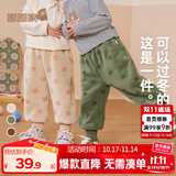 嘟嘟家【柔软厚实】儿童裤子秋冬款加绒宝宝冬装婴儿保暖裤女童男童棉裤 米色粉兔 90