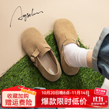 奥古狮登勃肯鞋女2025新复古绒面牛皮豆豆鞋时尚百搭休闲单鞋软底圆头女鞋 C131167杏色【单里款】 38