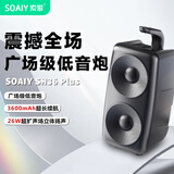 索爱（soaiy）SH36PLUS 无线蓝牙音箱麦克风大音量超重低音炮广场舞户外音响车载便携收款扩音器