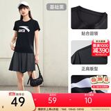 安踏LOGO短袖t恤 女夏季新款棉感显瘦休闲针织印花T恤透气运动上衣 【经典大logo】基础黑-2 M /女165
