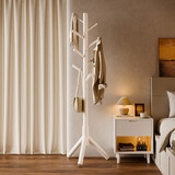 家逸实木衣帽架卧室办公落地衣架加粗挂衣架小号白色