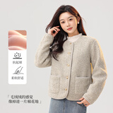 雪中飞（SNOWFLYING）女装仿羊羔毛摇粒绒圆领开衫小香风外套 豆绿 S