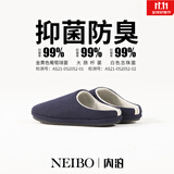 内泊乳胶棉拖鞋男冬季天女士羊毛毛防臭防滑静音保暖大码家居舒服软底 釉蓝 43-44 正码正拍