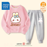 真维斯（Jeanswest）儿童套装秋冬新款中大童加绒保暖长裤男女童圆领卫衣加厚两件套潮 【加绒套装】桃灰色（脸兔白兔） 120
