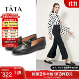 他她（TATA）方头乐福鞋女休闲平底一脚蹬小皮鞋女单鞋春秋款FLC22AM4 黑色 37
