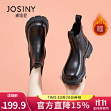 卓诗尼短靴女2025年秋冬季新款英伦风马丁靴女加绒烟筒靴女鞋切尔西靴子 黑色（单里-升级山茶花扣饰） 37