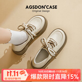 奥古狮登大头小皮鞋女四季百搭新款厚底乐福鞋女软底小众jk英伦女通勤单鞋 523092米杏色 39