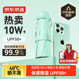 京东京造 小布丁 春辰绿太阳伞女防紫外线便携五折遮阳伞防晒晴雨折叠伞