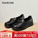 意尔康皮鞋女套脚中年妈妈鞋单鞋软底豆豆鞋女 29383W 黑色 39