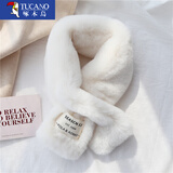 啄木鸟柔软毛毛围巾韩版贴标日系秋冬ins毛绒少女围脖仿獭兔毛加厚交叉 【SEASCN毛毛】-奶白