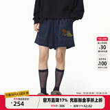 幻走（MOVEUP）2025春季新款.FUN系列丈根腰头绣花设计师牛仔短裤女 牛仔蓝 S