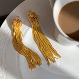 DAVA奥特莱斯清仓特价18K金轻奢大嫂同款长款流苏耳环耳钉耳饰女配饰 254金色打结流苏耳环