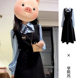 麓格立学院风长袖连衣裙子女春秋季黑色穿搭套装假两件小个子韩系气质 学院风连衣裙L【建议105-115斤】