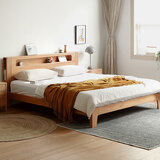 源氏木语全实木床北欧风小户型卧室家具橡木床现代简约主卧1.5m1.8m双人床 原木色低铺夜光床直靠【山毛榉】 1500mm*2000mm  框架结构