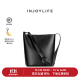 INJOYLIFE水桶包简约通勤节日礼物妈妈女包大容量百搭单肩包包 黑色
