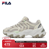 FILA 斐乐女鞋鱼刺2代老爹鞋反光休闲鞋时尚复古厚底增高鞋运动鞋女 银云/羽毛灰-SF 36.5