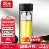 富光双层玻璃杯水杯男女车载家用高硼硅玻璃杯泡茶杯带茶隔玻璃杯子 黑色 400ml 双层玻璃直杯