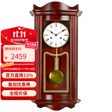 汉时（Hense）实木机械挂钟德国进口机芯摆钟客厅挂表老式报时钟复古钟表HP0123 椴木德国14天