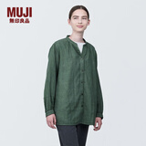 无印良品（MUJI）女式 木棉混双层纱织长袖罩衫女士衬衫衬衣外套  BC2IZC4S 烟熏绿色 M(160/84A)
