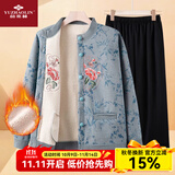 俞兆林（YUZHAOLIN）奶奶秋冬款外套中老年人加绒加厚毛衣妈妈装开衫老人秋冬保暖衣服 FX7179290158 绿色 2XL_参考100-115斤