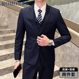 罗蒙（ROMON）西服套装男士商务修身西装男职业正装新郎结婚礼服外套藏青色XL